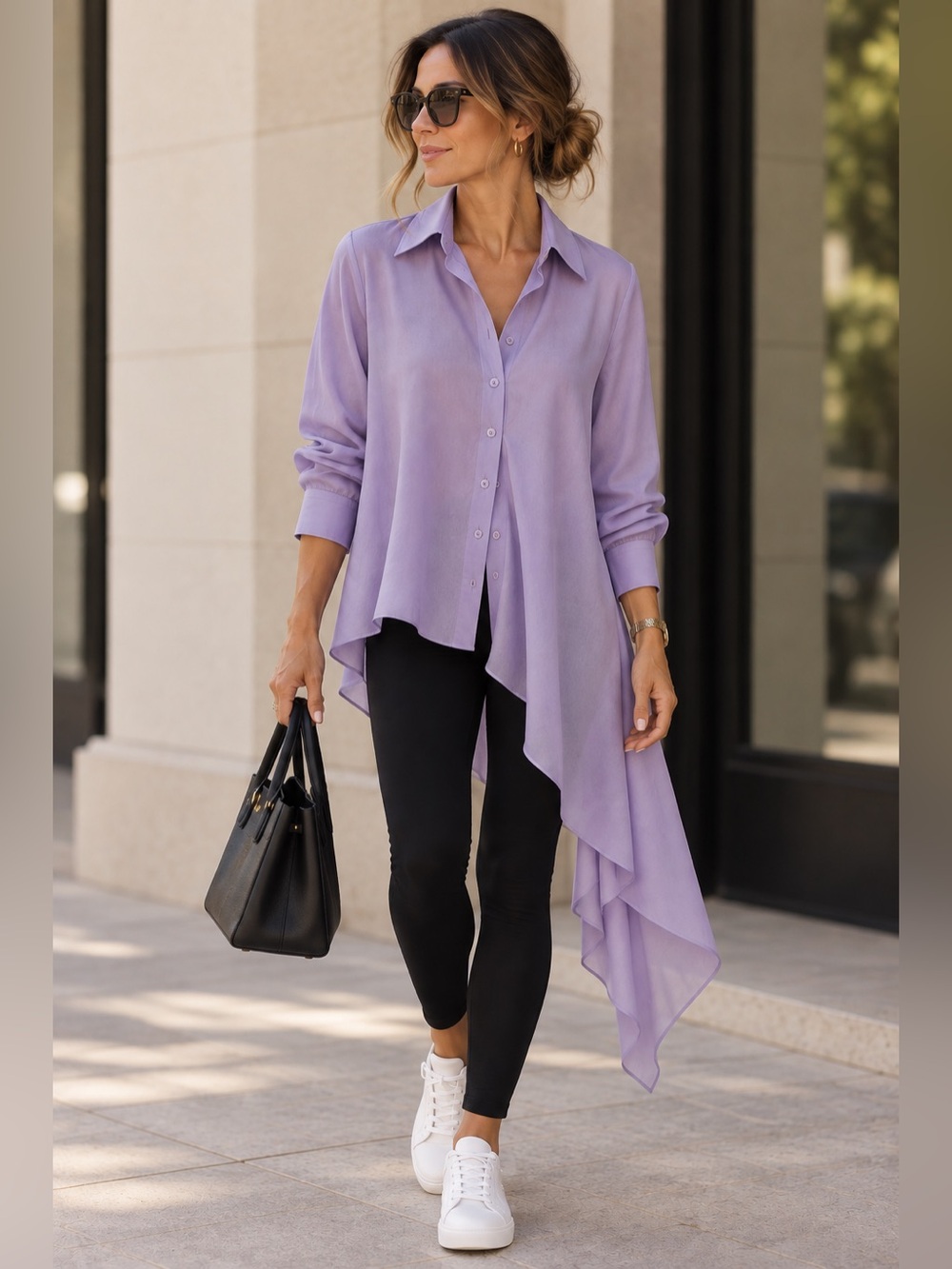 Tibi Lavender Asymmetric Button-Down Shirt